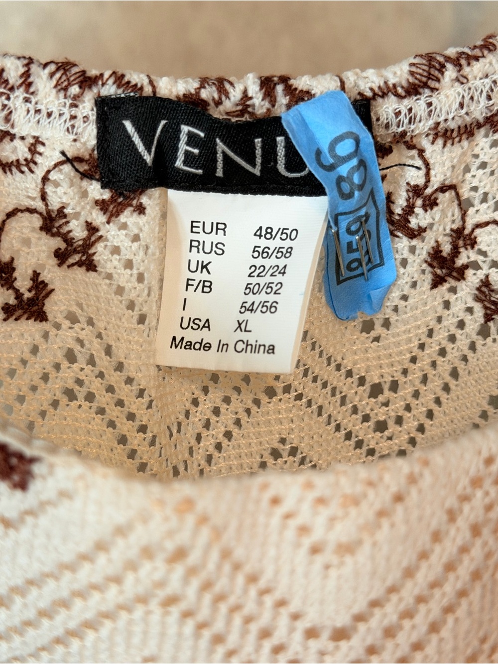 Venus Boho Crochet Embroidered Maxi Dress XL Cream Brown Beach Vacation - Picture 7 of 8